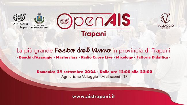 OpenAIS Trapani, il 29 settembre a Misiliscemi la più grande festa del vino nel Trapanese