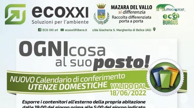 Mazara, Rifiuti: dal 18 giugno nuova raccolta del multi materiale 