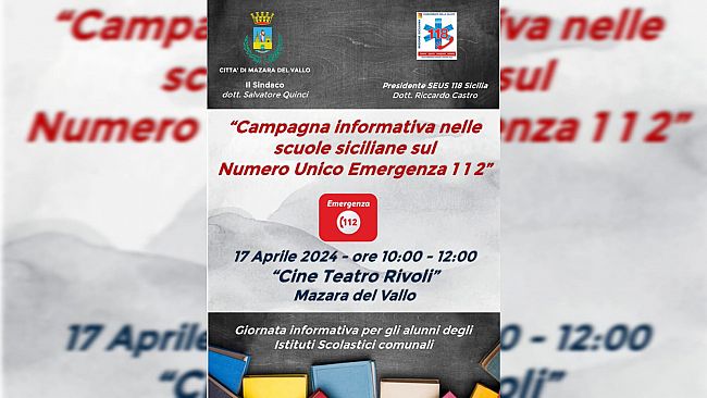 Mazara, il 17 aprile la giornata informativa sul Numero Unico di Emergenza 112