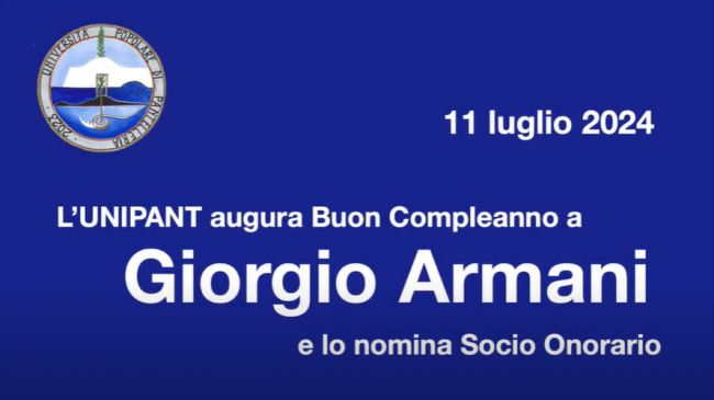 Pantelleria, UNIPANT nomina Giorgio Armani socio onorario nel giorno del suo 90° compleanno 