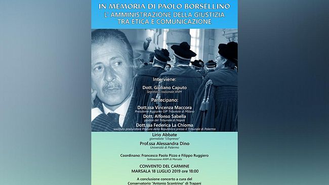 Comune di Marsala e ANM assieme nel ricordo di Paolo Borsellino, Domani convegno e concerto in memoria del giudice