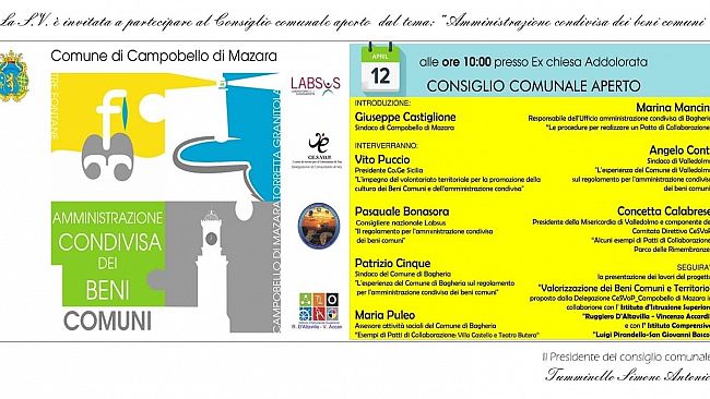 Domani a Campobello consiglio comunale aperto su “amministrazione condivisa dei beni comuni”