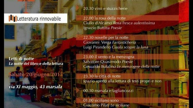 Marsala, “U curtigghiu di libra”, sabato 20 giugno Notte bianca del libro