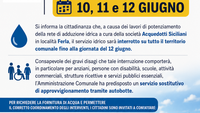 Petrosino, avviso alla cittadinanza: interruzione idrica e servizio sostitutivo di autobotti