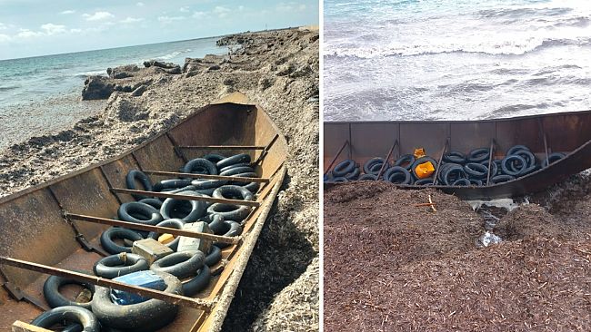 Mazara, barchino in ferro abbandonato fra Tonnarella e Capo Feto. Sbarco di migranti nei giorni scorsi  