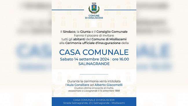 Misiliscemi, il 14 settembre sarà inaugurata la Casa comunale