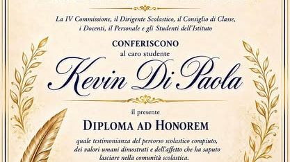 Morì a novembre 2025 in un incidente, diploma ad honorem per Kevin Di Paola
