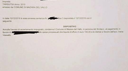 Tia 2010, sentenze della Commissione Tributaria: annullamento degli avvisi inviati dal Comune di Mazara.