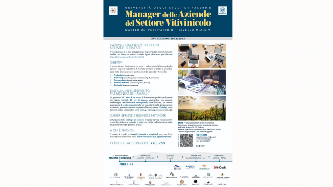 Iscrizioni aperte master M.A.S.V. Manager delle Aziende del Settore Vitivinicolo