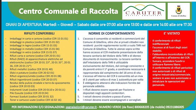 Gibellina, dal 3 giugno sarà attivato al pubblico il nuovo C.C.R. sito in Via Calatafimi 