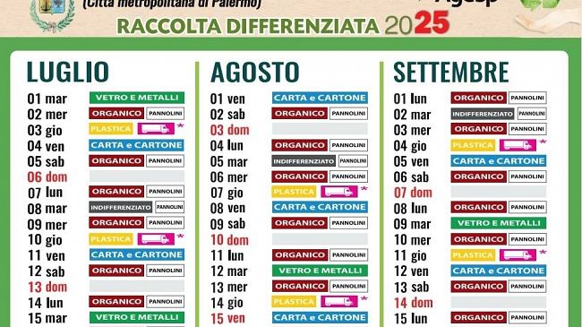 Rifiuti, a Trappeto nuovo calendario della raccolta differenziata