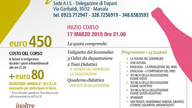 Marsala, aperte le iscrizioni al Corso di Sommelier