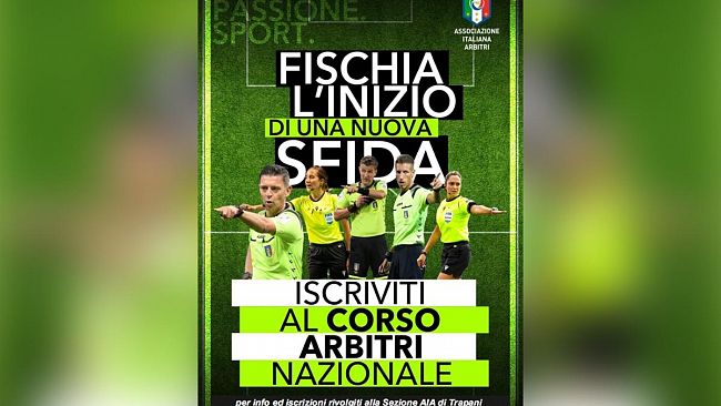 Sezione A.I.A. di Trapani, Aperte le iscrizioni al corso nazionale per “Arbitro di Calcio”