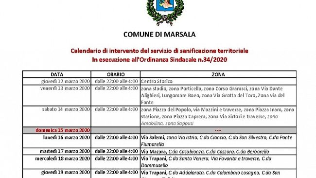 Marsala, emergenza coronavirus: prosegue la sanificazione nel territorio. Interventi anche in uffici, sedi comunali e nelle scuole