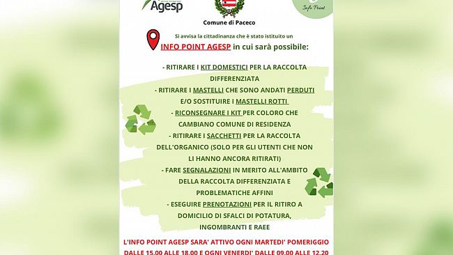 A Paceco attivato Info Point dell’Agesp