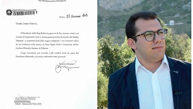 Il Presidente della Repubblica ringrazia il nostro collaboratore Roberto Marrone per il servizio dedicato a Piersanti Mattarella