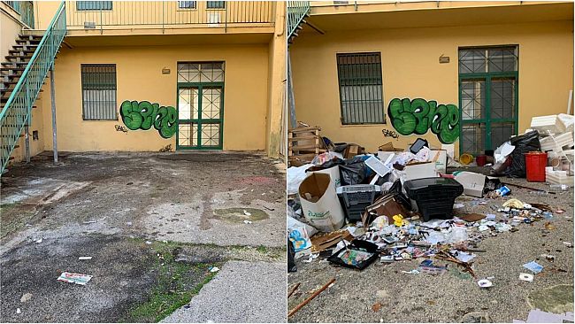 Dopo la nostra segnalazione ripulita dai rifiuti l’ex sede dell’Agenzia delle Entrate