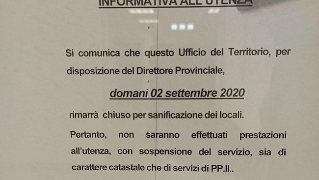 Coronavirus, chiusi in via precauzionale gli uffici del catasto di Trapani