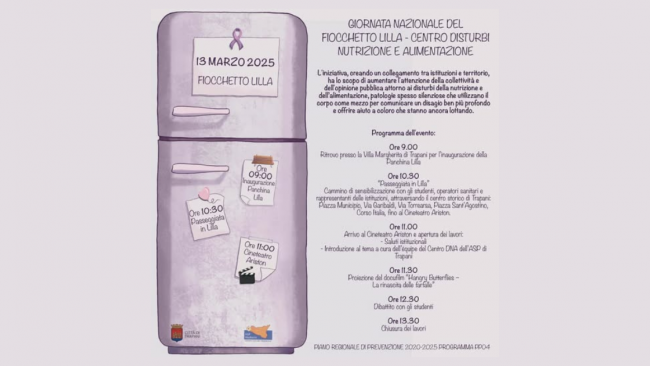 Una panchina lilla per dare voce al silenzio: Trapani si mobilita contro i disturbi alimentari