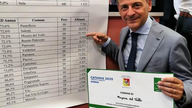 Raccolta differenziata, Mazara del Vallo comune virtuoso. Il sindaco Quinci ritira premio a Catania
