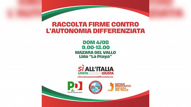 Mazara, raccolta firme del PD contro l’autonomia differenziata