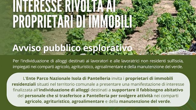 Pantelleria, ​al via la manifestazione di interesse per individuare immobili per lavoratori comparto agricolo