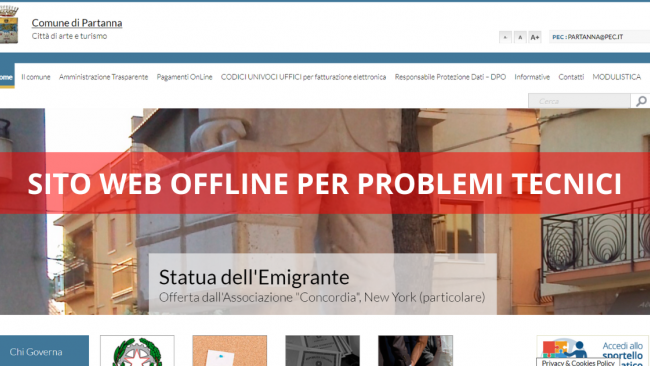 Partanna, sito web del Comune offline per problemi tecnici
