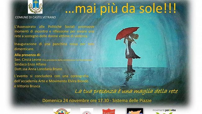 Castelvetrano, domenica un flash mob ed  una panchina rossa per dire no alla violenza sulle donne