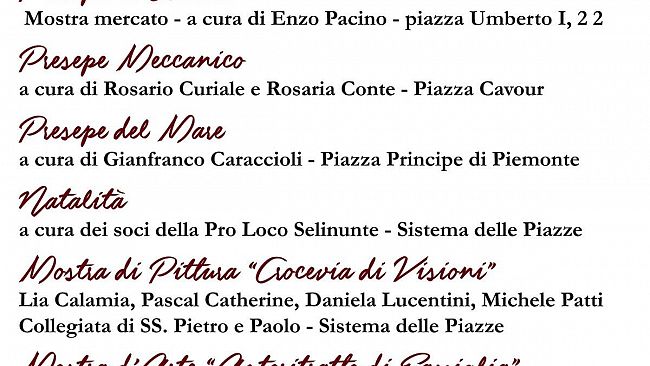 Castelvetrano Natale torna la kermesse a cura della Pro Loco Selinunte