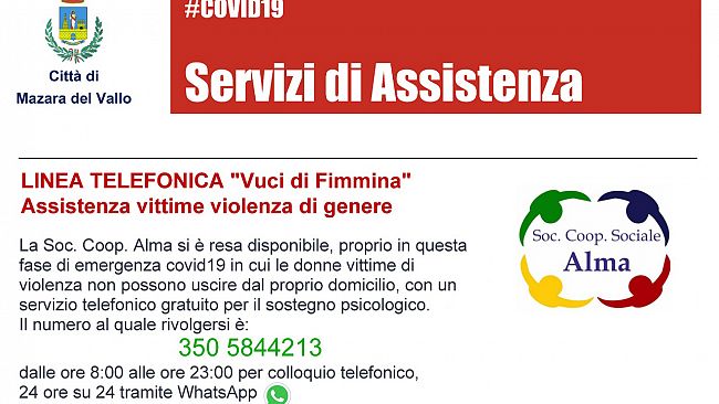 Mazara, linea telefonica “Vuci di Fimmina” 3505844213: assistenza vittime violenza di genere