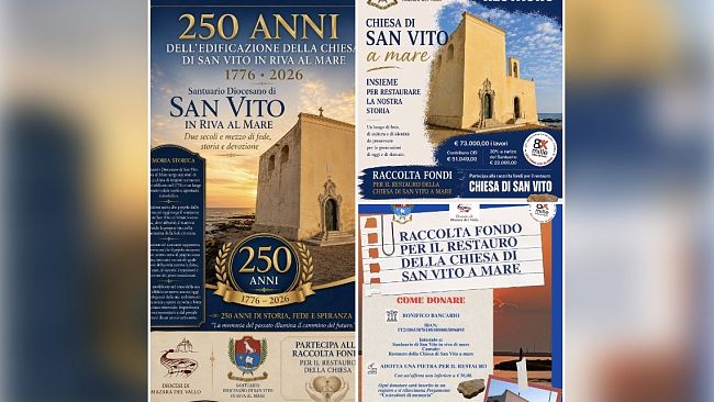 Mazara celebra i 250 anni della Chiesa di San Vito in riva al mare: al via la raccolta fondi per il restauro 