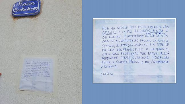 ​Infartuato soccorso a Marettimo, affissa in piazza una lettera di ringraziamento