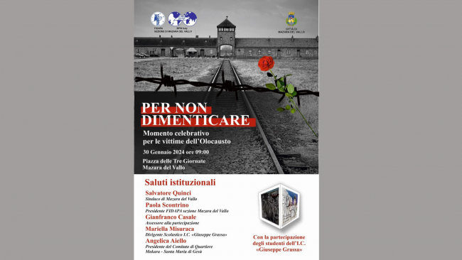 Mazara, domani momento celebrativo per le vittime dell'olocausto 