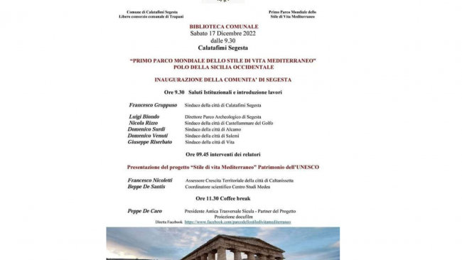 Salemi, conferenza sullo “Stile di vita Mediterraneo”