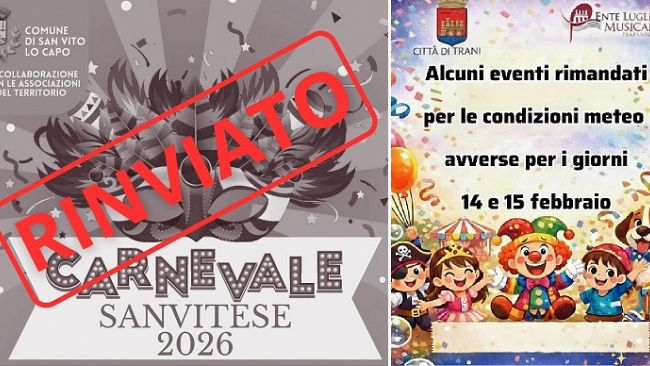 ​Rinviate manifestazioni di carnevale a Trapani e a San Vito Lo Capo
