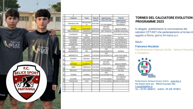 Due giovani talenti di Partanna convocati al “Torneo del Calciatore Evolution 2025”