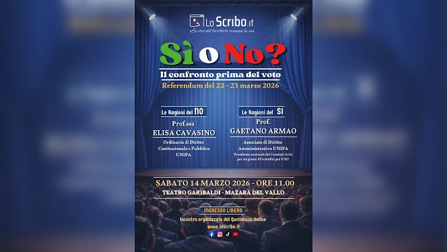Referendum 2026: “Sì o No?” Il confronto pubblico prima del voto al Teatro Garibaldi di Mazara 
