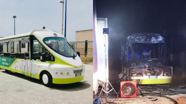 Trenino turistico in fiamme. 