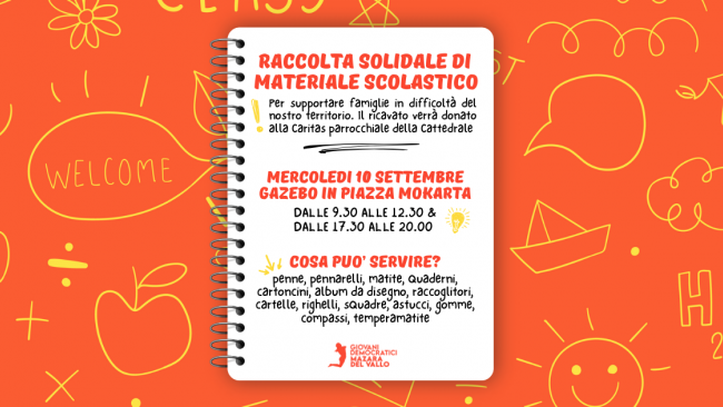 ​Mazara, i Giovani Democratici promuovono raccolta di materiale scolastico per le famiglie in difficoltà