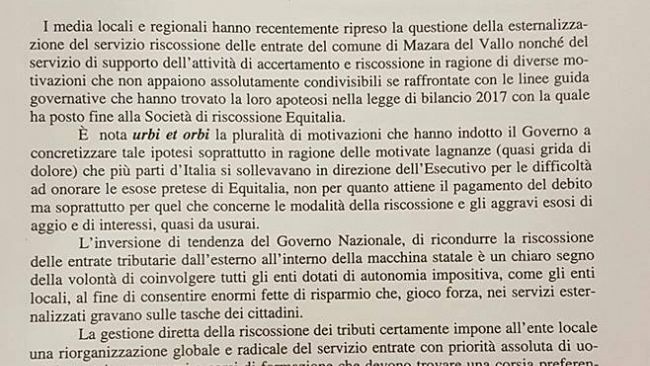 Mazara, “Scelta Libera” appoggia la proposta di Safina e Mauro per la revoca della delibera di esternalizzazione servizi tributi del Comune