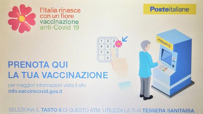 Vaccini anti Covid: prenotazione anche dagli ATM Postamat