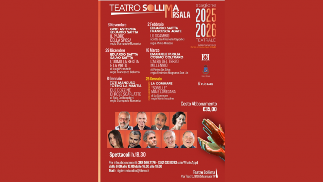 Marsala, ​al Teatro Sollima ritorna la stagione teatrale popolare 2025-2026