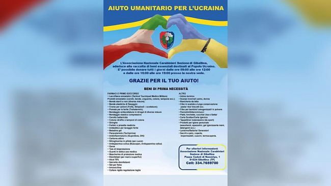 Gibellina, L'Ass. Naz. Carabinieri attiva per aiutare la popolazione ucraina