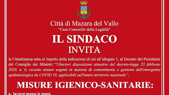 Mazara, Coronavirus, ulteriori misure preventive