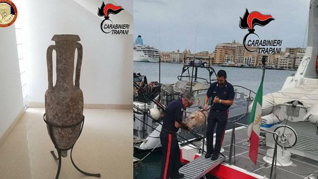 Favignana: I Carabinieri del comando tutela patrimonio culturale sequestrano 2 reperti archeologici del III sec. A.c.