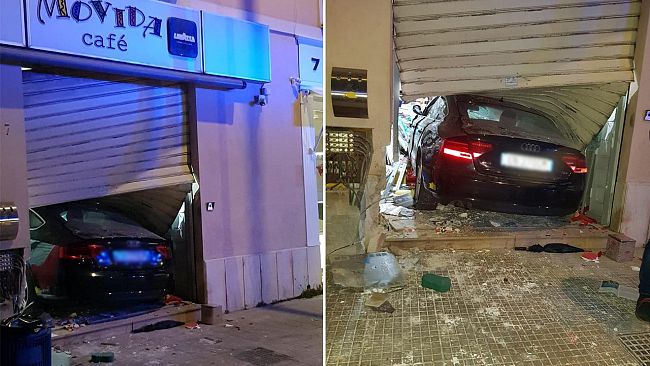 Trapani, tonfo nella notte. Auto sfonda la saracinesca di un bar