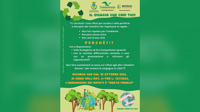 Mazara Green Day, gazebo informativo e distribuzione mastelli in piazza Mokarta