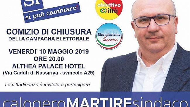 Calogero Martire chiuderà questa sera all’Althea la campagna elettorale