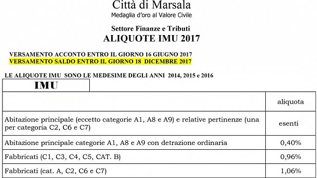SALDO IMU 2017. SCADENZA VERSAMENTO 18 DICEMBRE