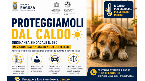 Ragusa. Firmata ordinanza sindacale volta a salvaguardare gli animali dalle temperature elevate
